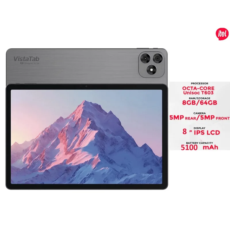 Itel VistaTab10mini 8&Prime; 64Go 8Go RAM 5100mAh, Android12 5MP- Grey +  Pochette Bleu Gratuit