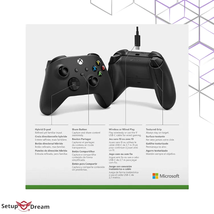 Manette Xbox sans fil Carbon Noir avec Câble USB-C pour PC, Xbox Series X/S/One - Vue 4